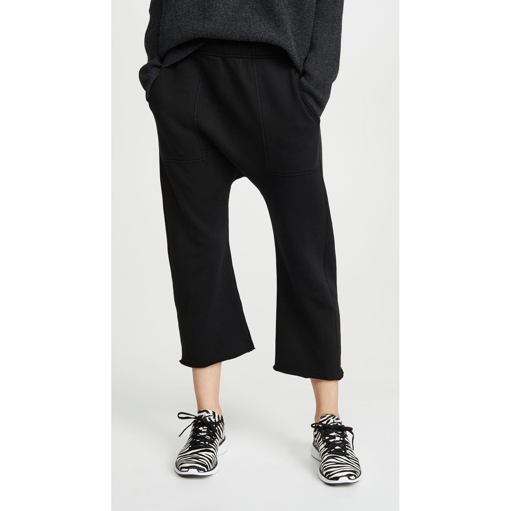 Nili Black Cotton Drop Crotch Wide Leg Cropped Sweatpants Small soft cozy boho